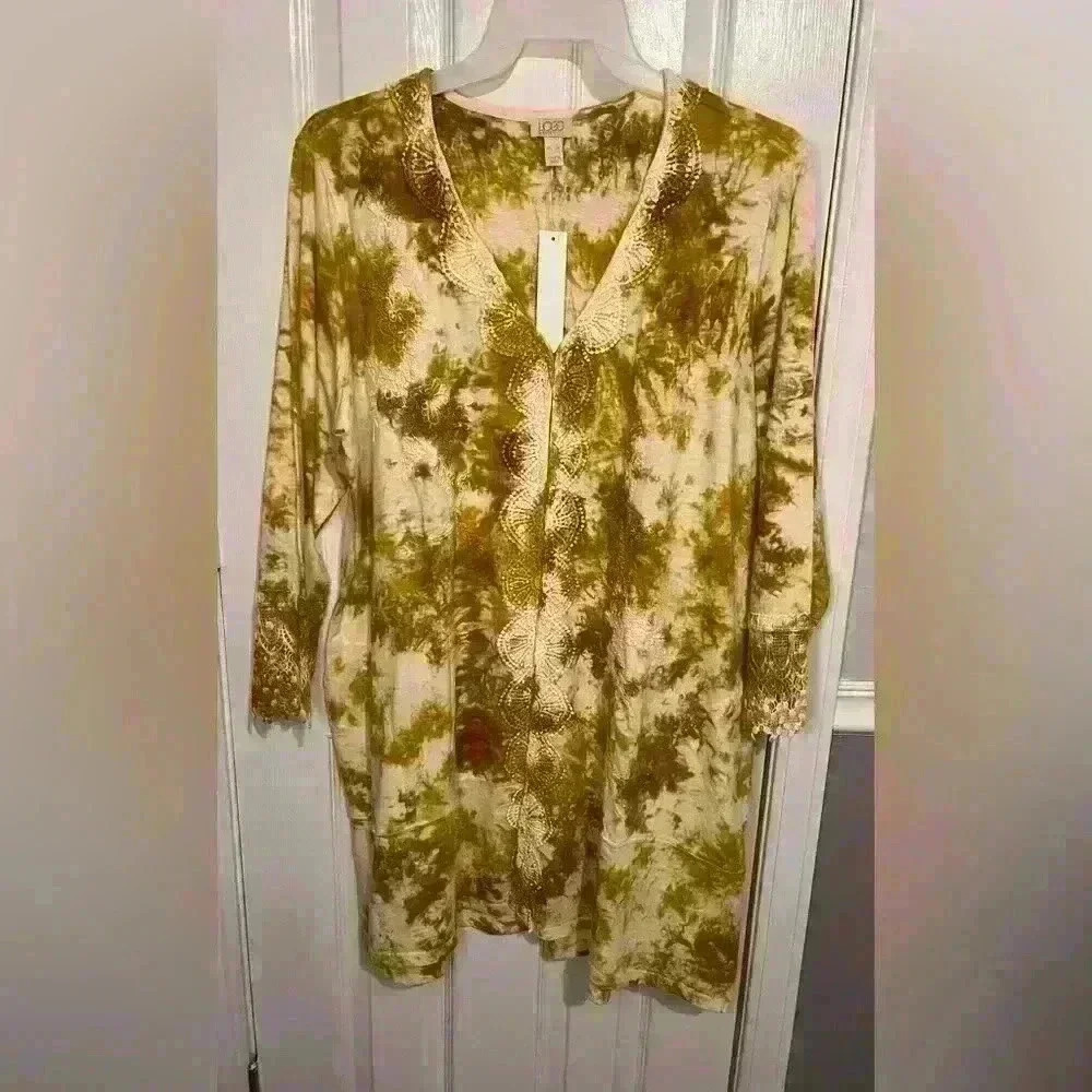 LOGO Lavish Jacket. *NWT* Women's Hand‎ Tie Dye cream/gold duster.